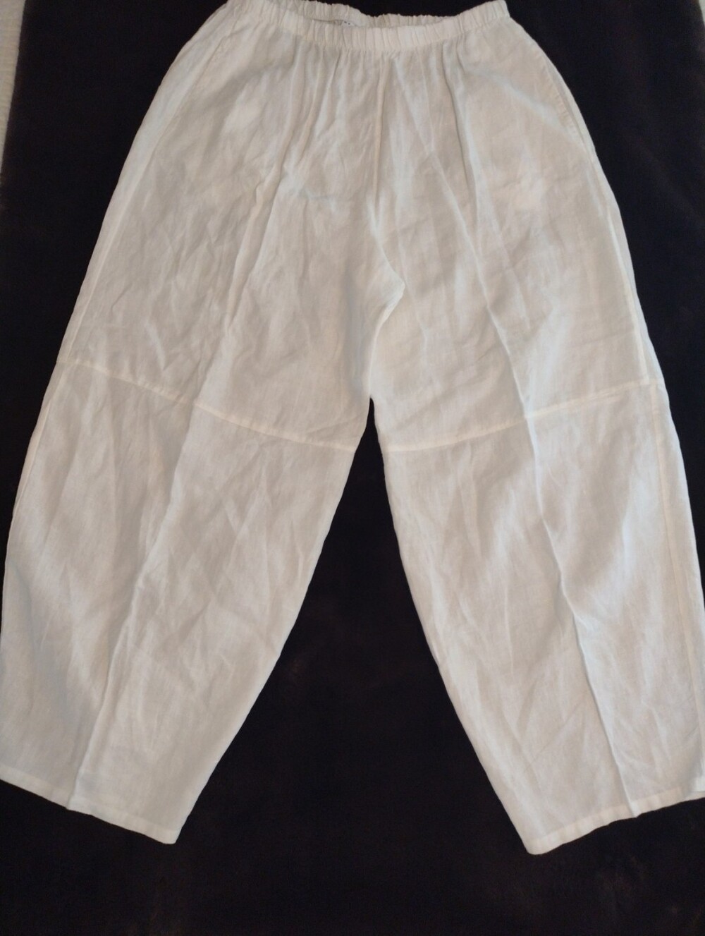 Bryn Walker 100% Linen Pants Women’s M White Wide Leg Lagenlook Pull On Pockets
